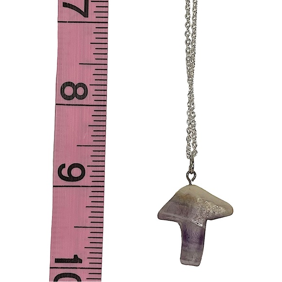 Agate mushroom translucent purple & green pendant necklace on silver chain NEW - Picture 11 of 12